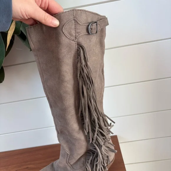 Carlos Santana Lever Doe Fringe Boots Gray Suede Western Cowgirl Festive 9.5 M - Picture 8 of 12